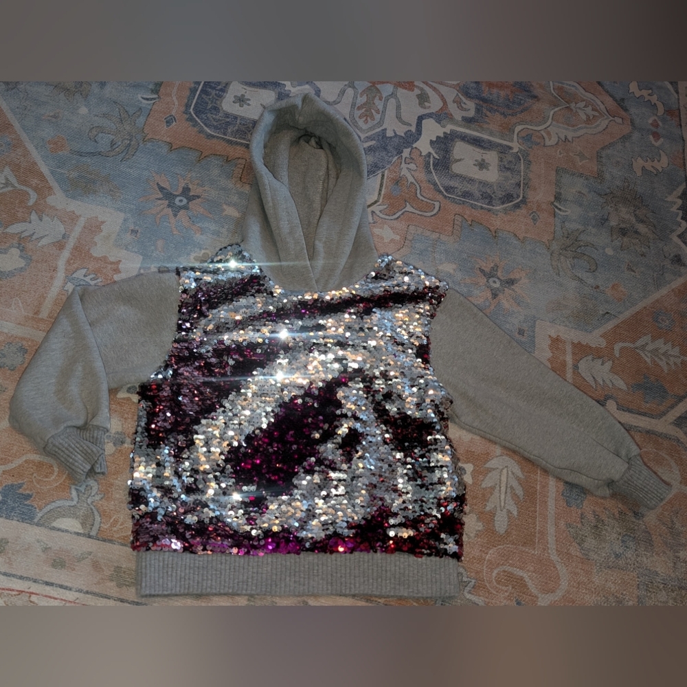 Hannah Banana Sparkling Sequin Hoodie - Gray and Purple
